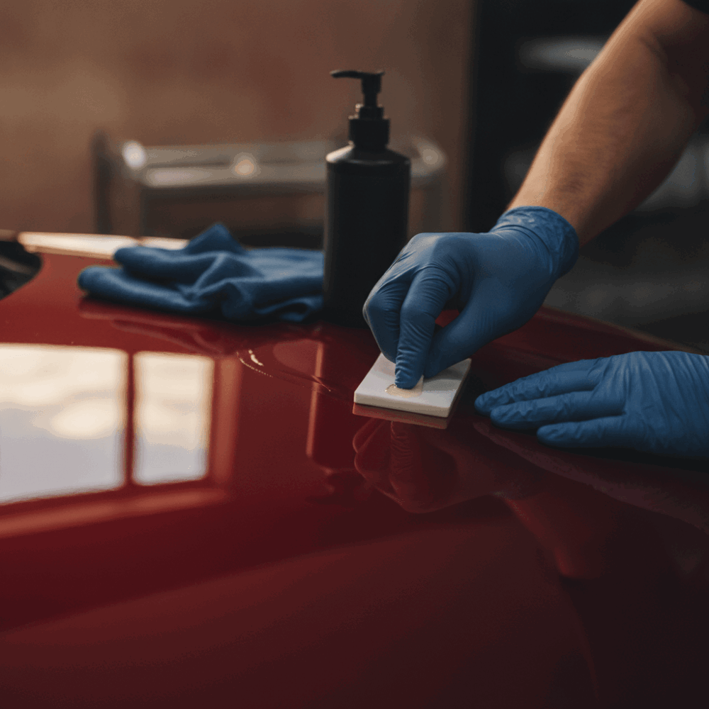 Application d'une protection céramique sur une carrosserie automobile avec matériel de detailing