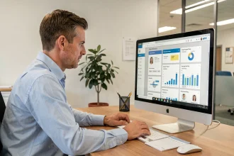 Administrateur MFR naviguant sur l'intranet pour gérer les communications avec les familles des apprenants
