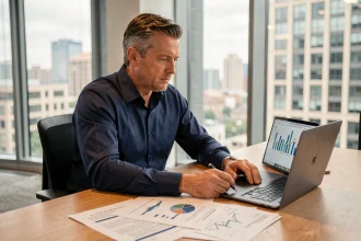 Homme d'affaires analysant des documents financiers avant d'investir dans une nouvelle opportunité
