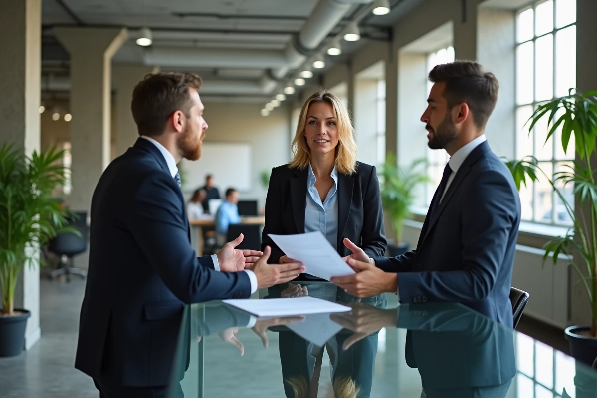 Groupe d'associés en AARPI discutant de la responsabilité juridique dans un espace de travail contemporain