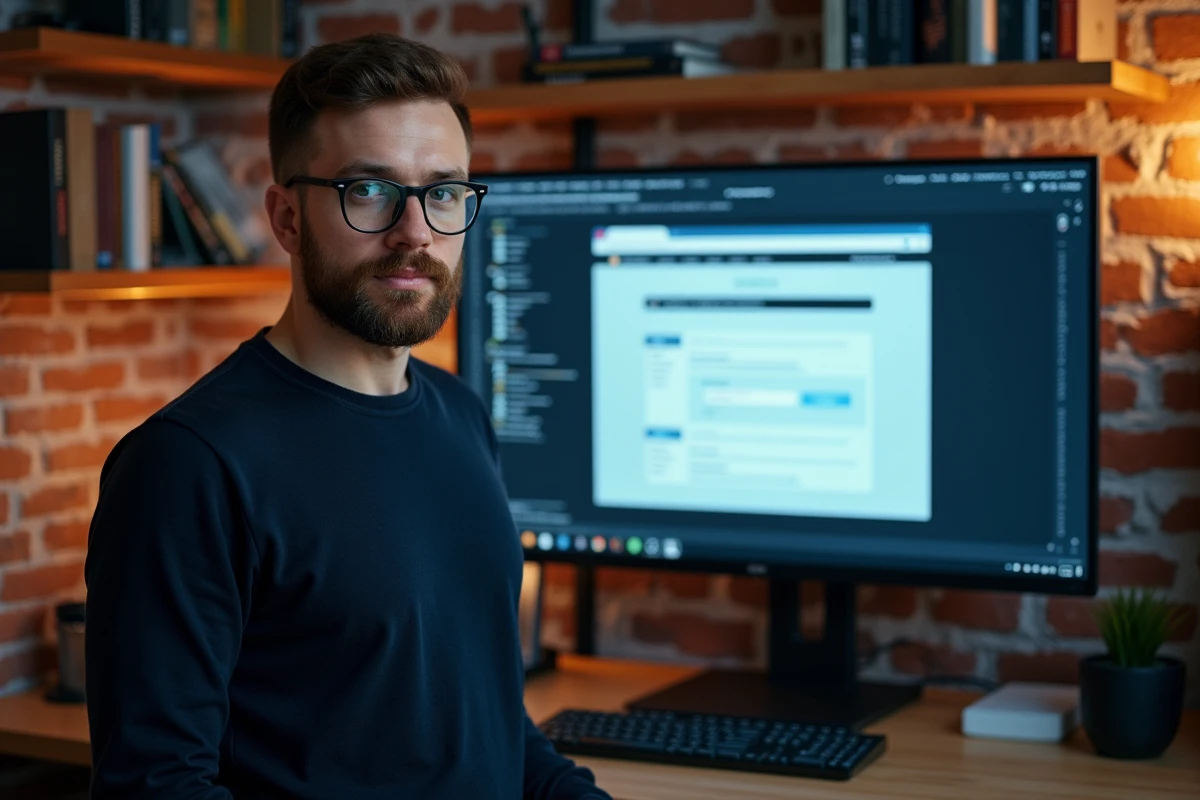 Développeur web consultant des options d'enregistrement de noms de domaine sur un grand écran de bureau