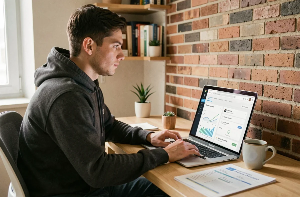 Développeur en télétravail appliquant les bonnes pratiques ELGEAWEB sur son ordinateur portable
