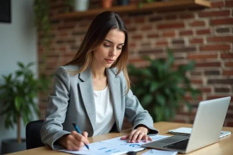 Entrepreneuse consultant des documents d'aides au financement pour lancer son activité en 2026