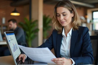 Entrepreneur femme consultant les tarifs du bureau au foyer entrepreneurial pour réserver au meilleur prix 2026