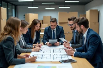 Groupe de professionnels en réunion dans un bureau moderne