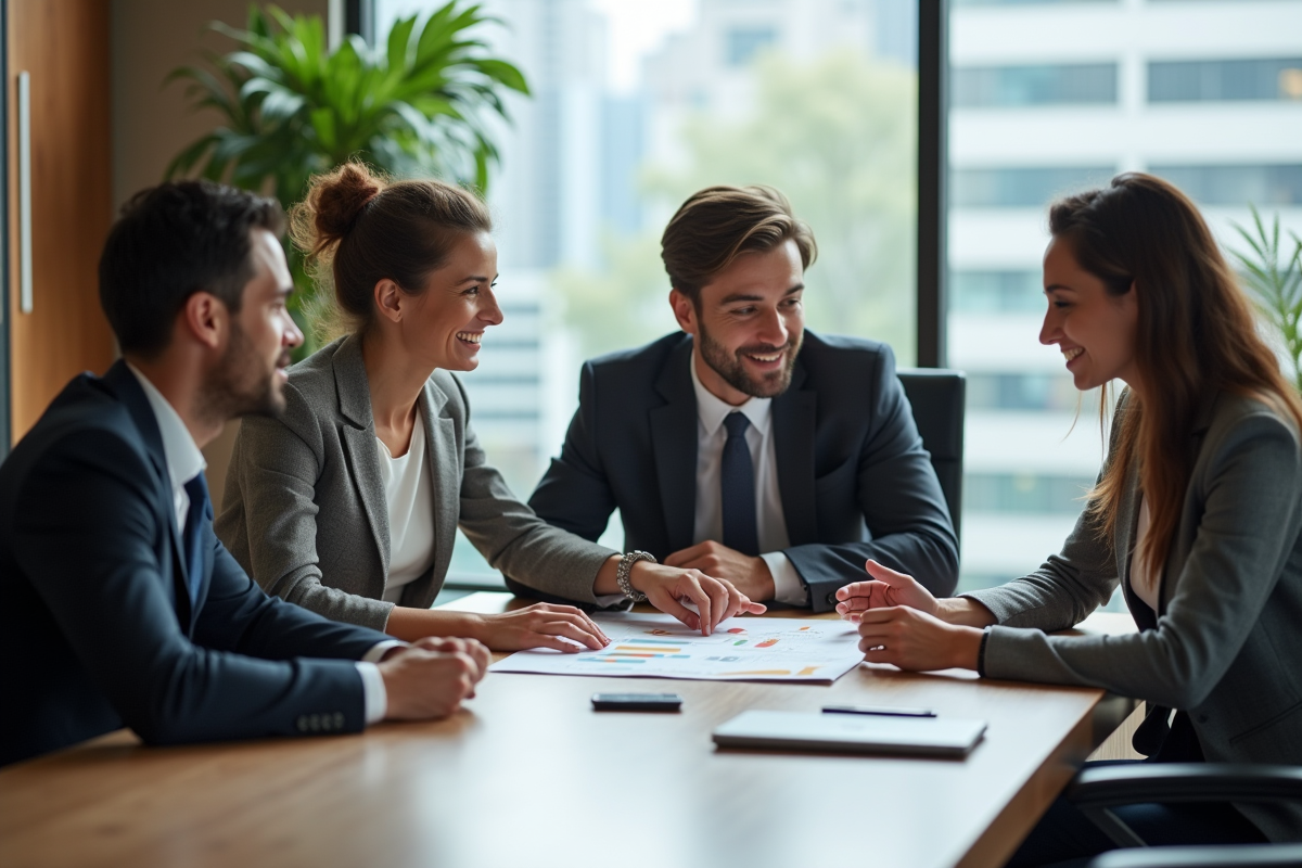 Groupe de professionnels en réunion dans un bureau moderne