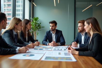Groupe de professionnels en réunion d'affaires modernes