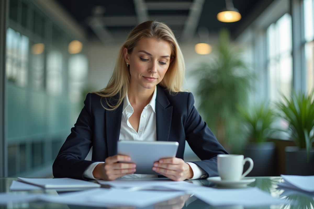 Femme d'affaires en réunion dans un bureau moderne