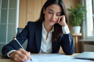 Femme professionnelle remplissant un formulaire officiel au bureau