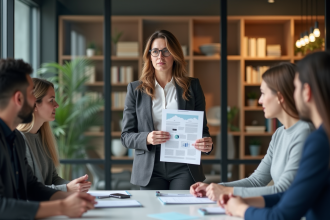 Femme en réunion d'affaires dans un bureau moderne
