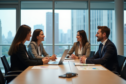 Groupe de professionnels en réunion dans un bureau moderne