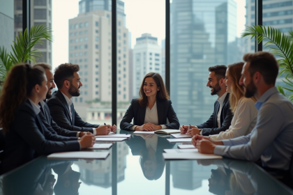 Groupe de professionnels en réunion dans un bureau moderne