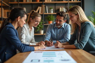 Groupe de professionnels en réunion dans un bureau moderne