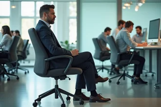 Homme d'âge moyen assis sur une chaise de bureau moderne
