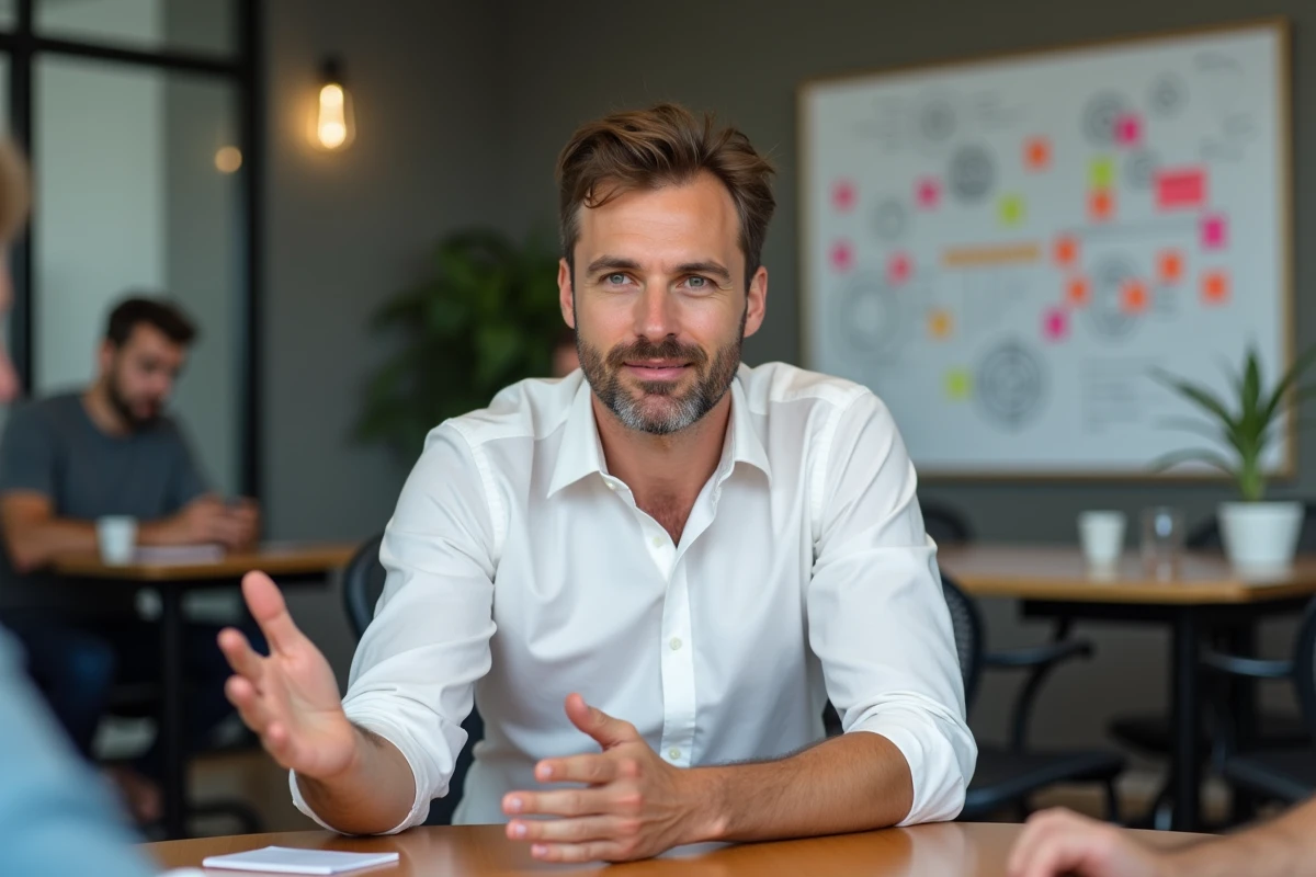 Homme en chemise discutant lors d
