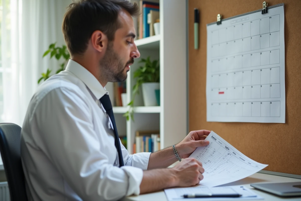 Homme étudiant un calendrier dans un bureau lumineux