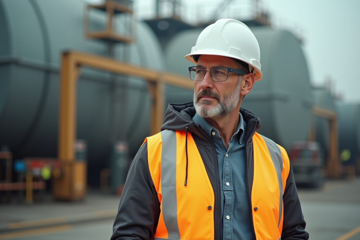 Ingénieur sécurité en veste haute visibilité sur site