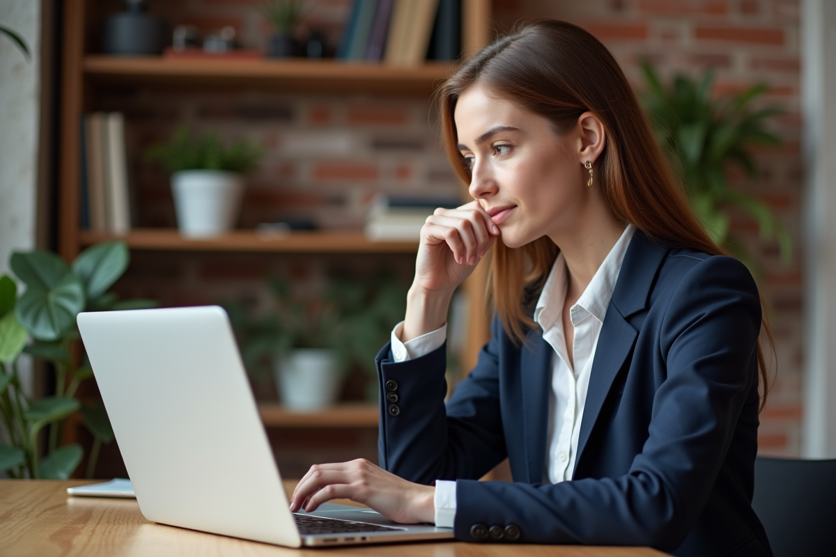 Jeune femme analysant une infographie sur son ordinateur