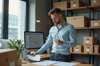 Jeune entrepreneur ecommerce examine documents de livraison