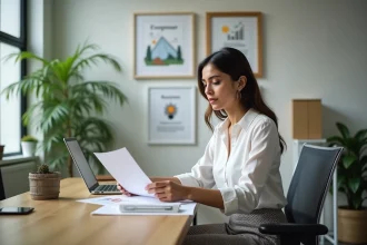 Jeune femme d'affaires à Moroni travaillant à son bureau