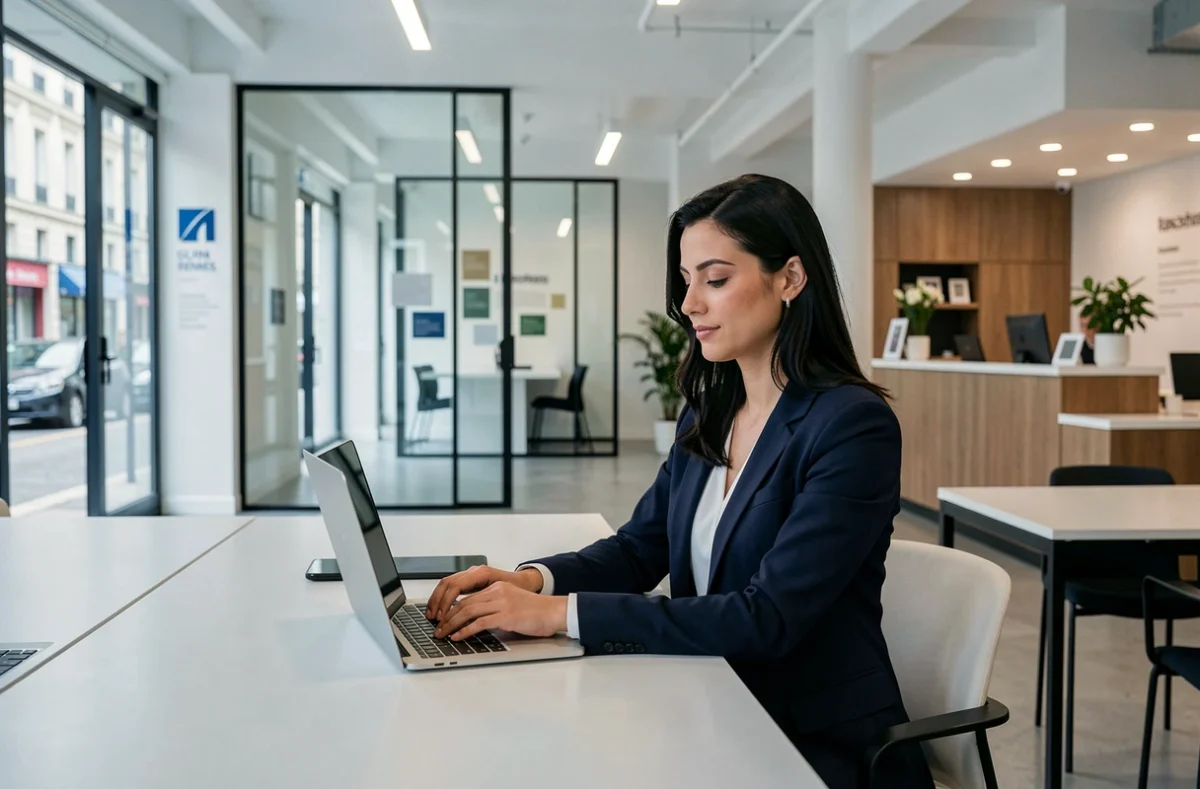 Professionnelle travaillant dans l'espace de coworking La Cordée Rennes en centre-ville