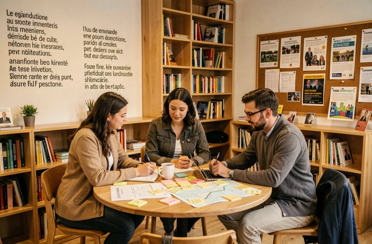 Équipe de professionnels collaborant dans l'espace La Ruche Rennes orienté entrepreneuriat social