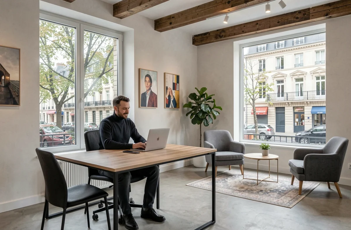 Professionnel travaillant dans l'espace L'Avenir at GHO dans le quartier Oberthur-Thabor à Rennes