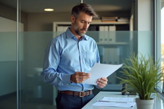 Manager d office vérifiant des documents de sécurité