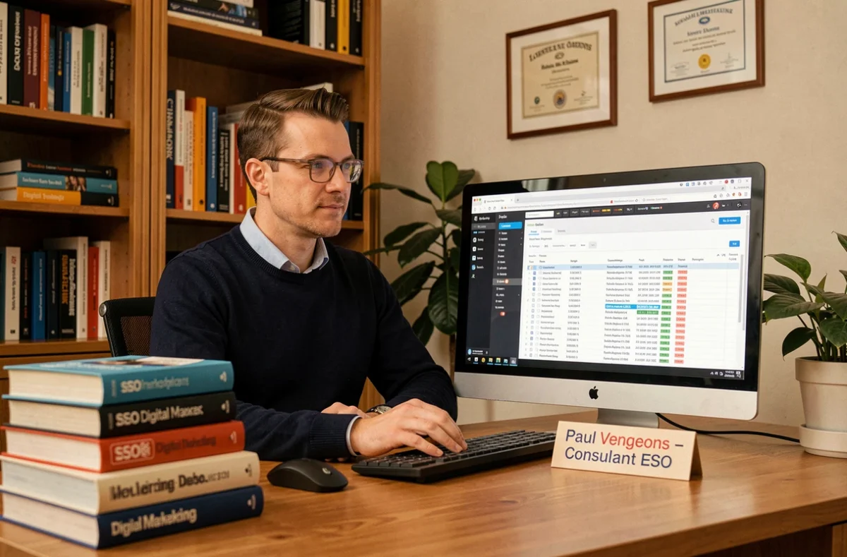 Paul Vengeons, consultant SEO indépendant en Isère, travaillant dans son bureau personnel