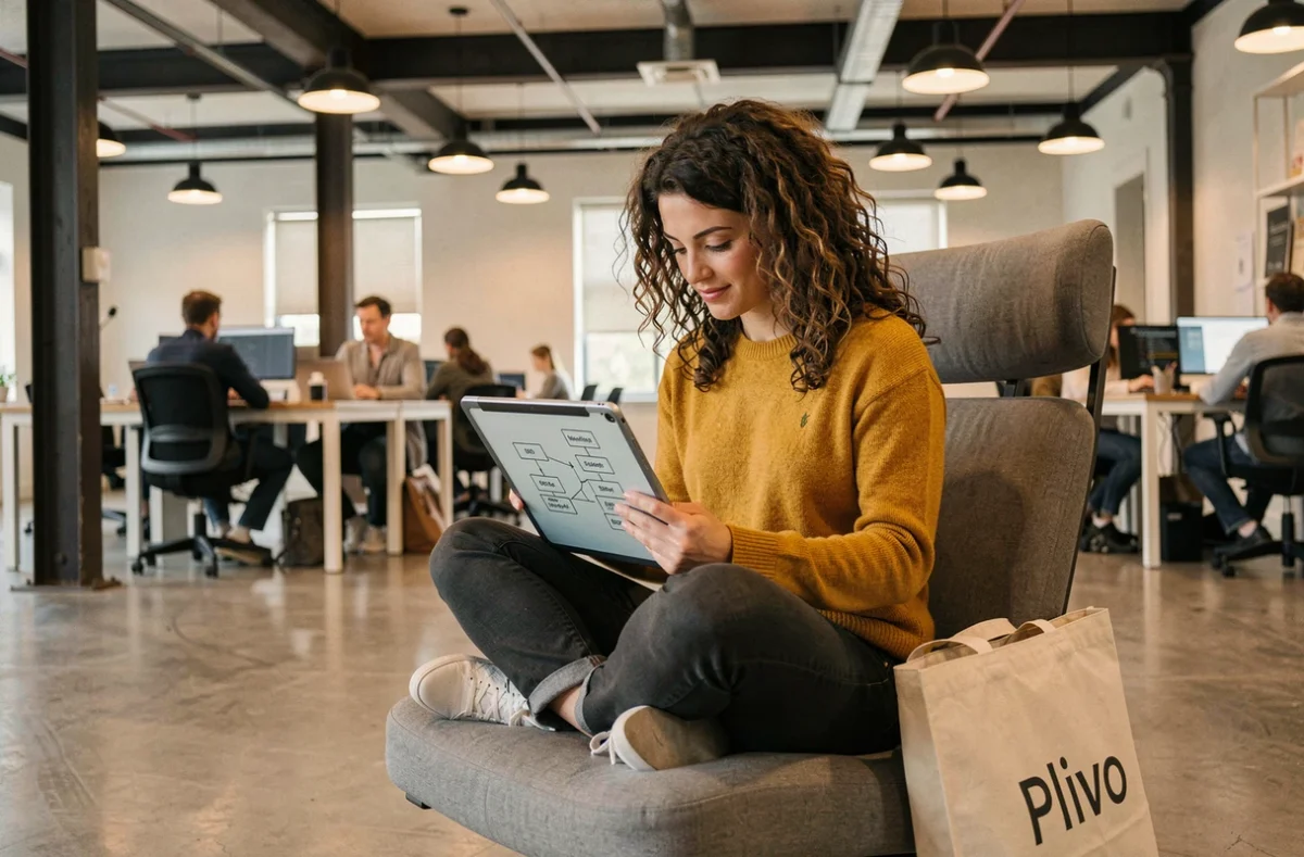 Spécialiste SEO de Pliwo travaillant sur une architecture de site dans un espace de coworking