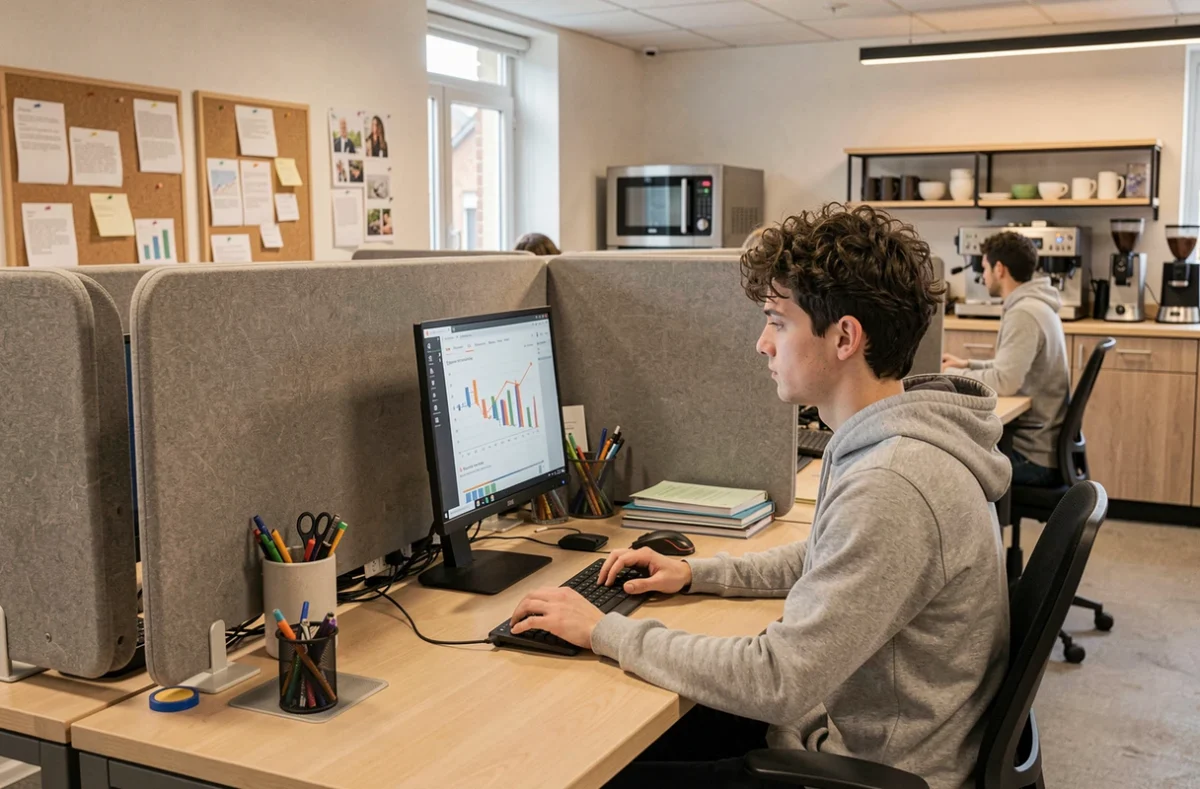 Indépendant travaillant à son bureau attitré dans l'espace Rennes Coworking dédié aux freelances