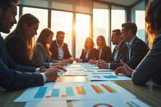 Groupe de professionnels en réunion environnementale